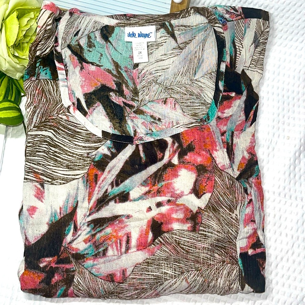 Vicki Wayne Women's Sz 2X Floral Palm Beachy 100% Rayon Dress NWOT